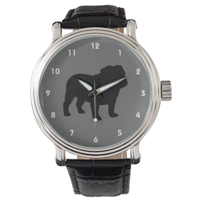 English Bulldog Silhouette Armbanduhr (Vorderseite)