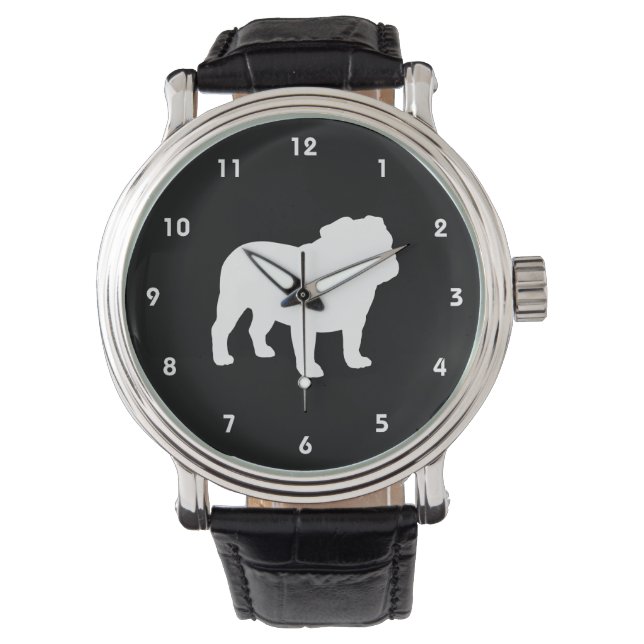 English Bulldog Silhouette Armbanduhr (Vorderseite)
