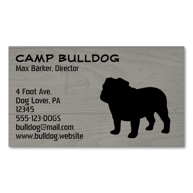English Bulldog Silhouette Imitate Wood Grain Magnetische Visitenkarte (Vorderseite)