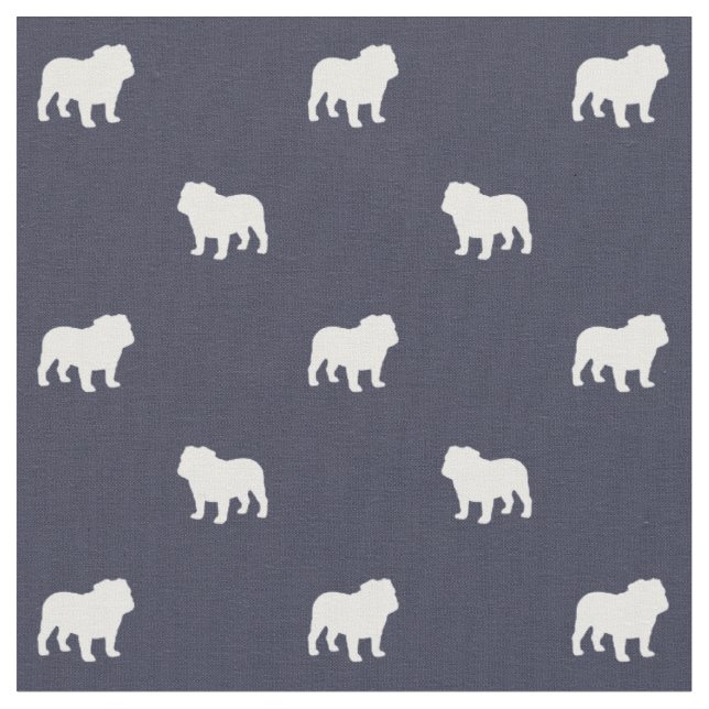 English Bulldog Silhouetten Pattern Midnight Blue Stoff (Nahaufnahme)