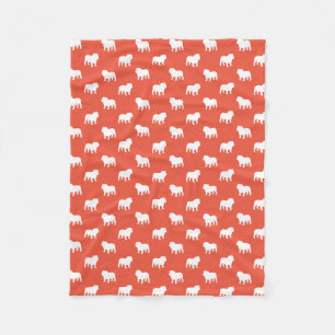 English Bulldog Silhouetten Pattern Orange Red Fleecedecke