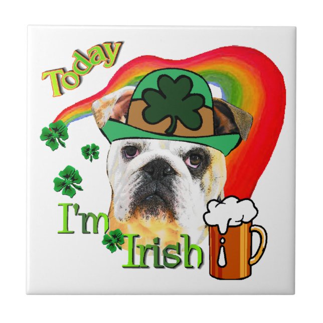 English Bulldog St Patricks Day Fliese (Vorderseite)