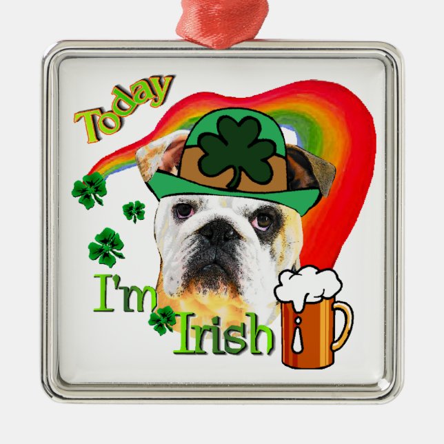 English Bulldog St Patricks Day Ornament Aus Metall (Vorne)