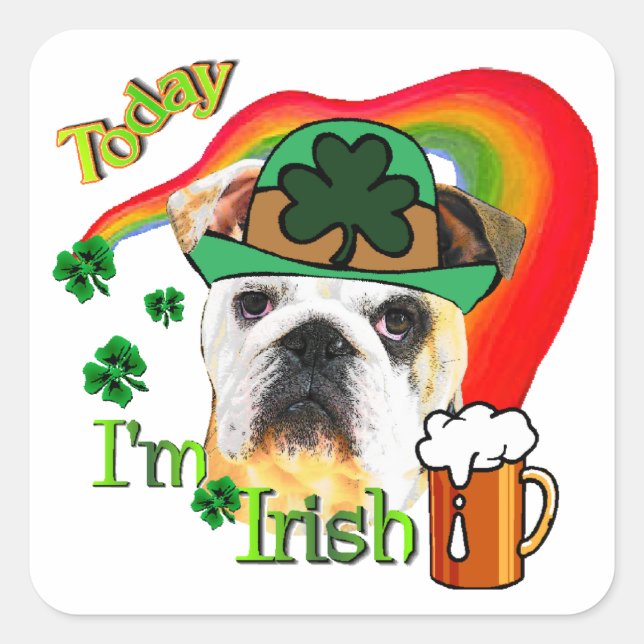English Bulldog St Patricks Day Quadratischer Aufkleber (Vorderseite)