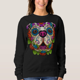 English Bulldog Sugar Skull Dog Calavera Dia De Lo Sweatshirt