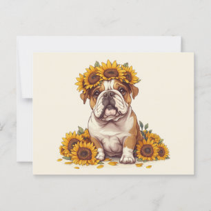 English Bulldog Sunflower Crown Postkarte