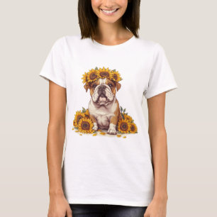 English Bulldog Sunflower Crown T-Shirt