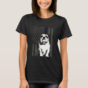 English Bulldog Thin Blue Line US Flaggenhund T-Shirt