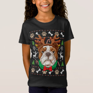 English Bulldog Ugly Christmas Reindeer Antlers Xm T-Shirt