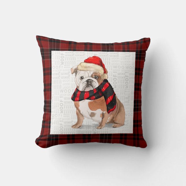 English Bulldog und Kariert Pet Lovers Weihnachten Kissen (Vorderseite)