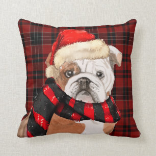 English Bulldog und Kariert Pet Lovers Weihnachten Kissen