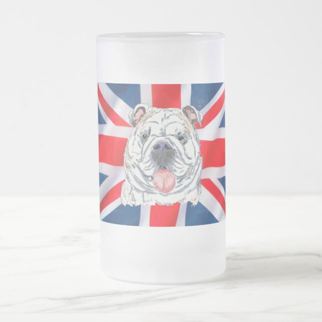 English Bulldog und Union Jack on mattiert stein Mattglas Bierglas (Mittel)