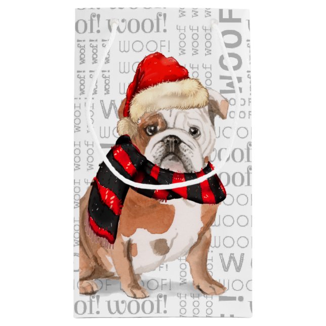 English Bulldog und Woof Word Art Weihnachten Kleine Geschenktüte (Rückseite)