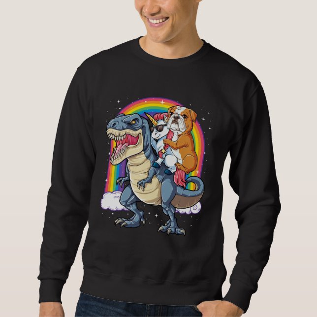 English Bulldog Unicorn Riding Dinosaur rex  Men W Sweatshirt (Vorderseite)