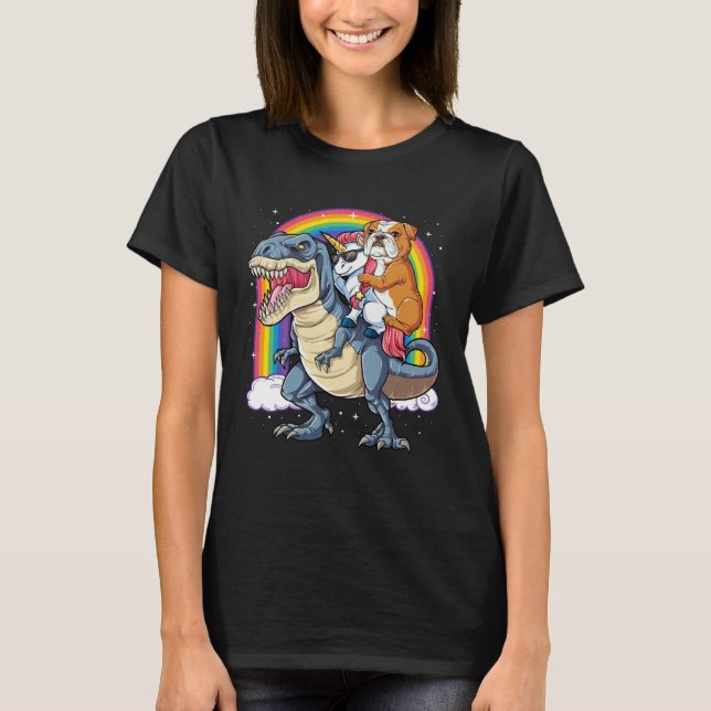 English Bulldog Unicorn Riding Dinosaur rex  Men W T-Shirt (Vorderseite)