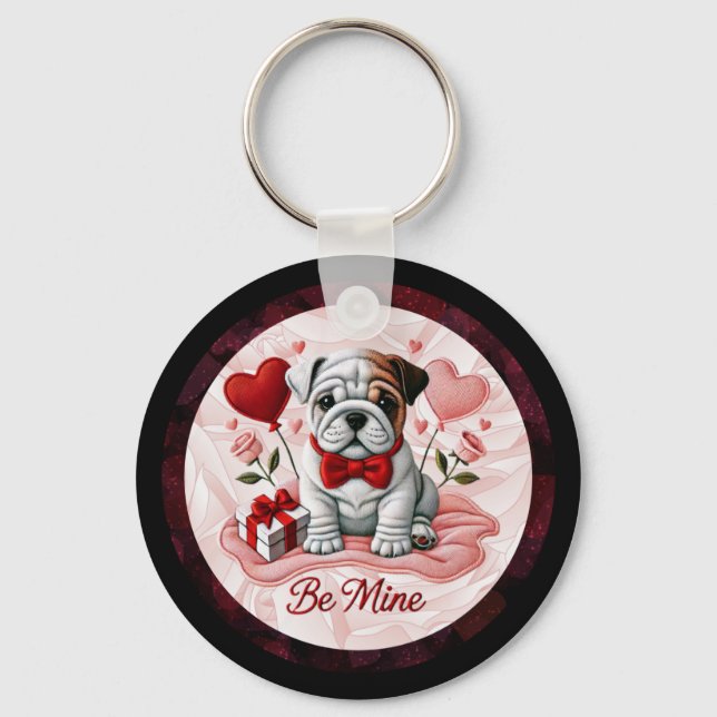 English Bulldog Valentine Charm Schlüsselanhänger (Vorderseite)