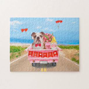 English Bulldog Valentinstag LKW Herzen Puzzle