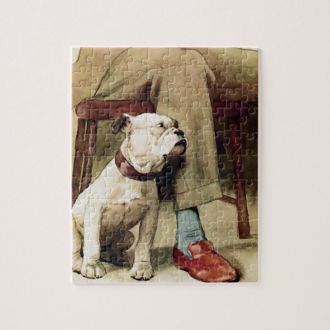 English Bulldog von seiner Master-Seite Puzzle (Vertikal)