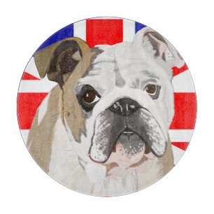English Bulldog vor einem Hintergrund von Union Ja Schneidebrett