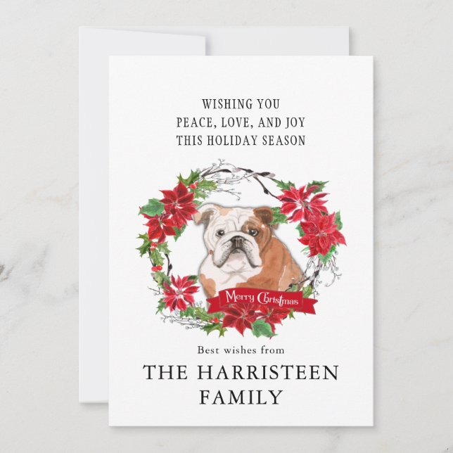 English Bulldog Watercolor Poinsettia Weihnachten (Vorderseite)