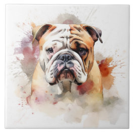 English Bulldog Watercolor Portrait Fliese