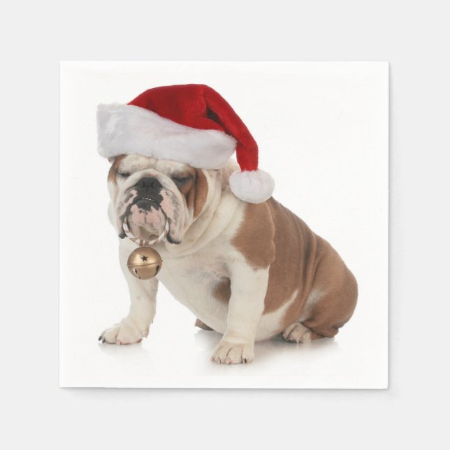 English Bulldog Wear Weihnachtsmannmütze Serviette (Vorderseite)