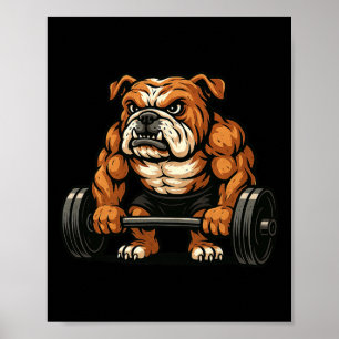 English Bulldog Weightlift Bodybuilder Workout Poster