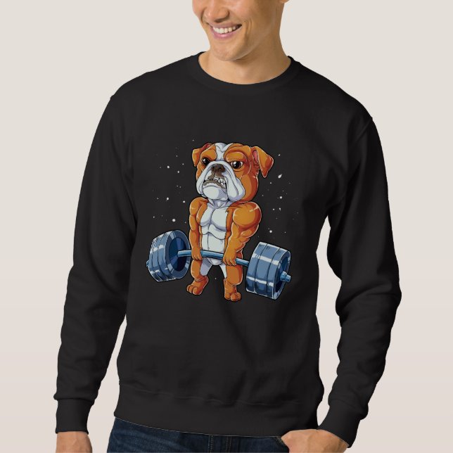 English Bulldog Weightlifting  Deadlift Men Fitnes Sweatshirt (Vorderseite)
