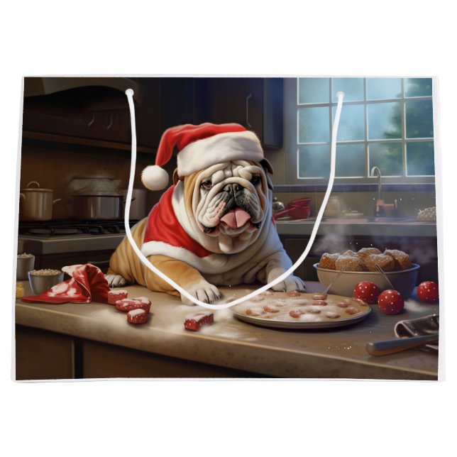 English Bulldog Weihnachtskekse Urlaub Große Geschenktüte (Vorderseite)