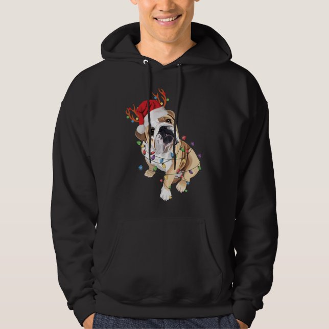 English Bulldog Weihnachtsmannmütze Reindeh Christ Hoodie (Vorderseite)
