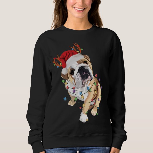 English Bulldog Weihnachtsmannmütze Reindeh Christ Sweatshirt (Vorderseite)
