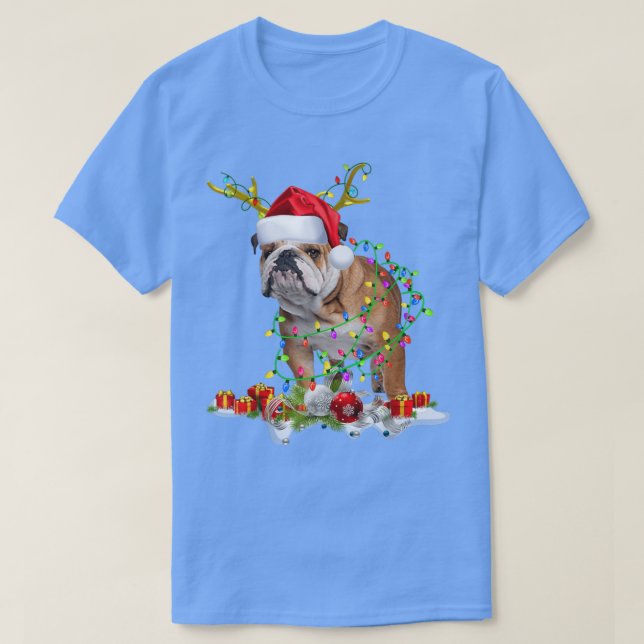English Bulldog Weihnachtsmannmütze Reindeh Christ T-Shirt (Design vorne)