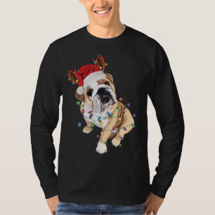 English Bulldog Weihnachtsmannmütze Reindeh Christ T-Shirt