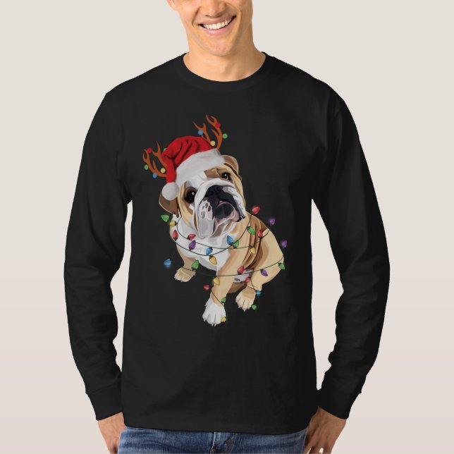 English Bulldog Weihnachtsmannmütze Reindeh Christ T-Shirt (Vorderseite)