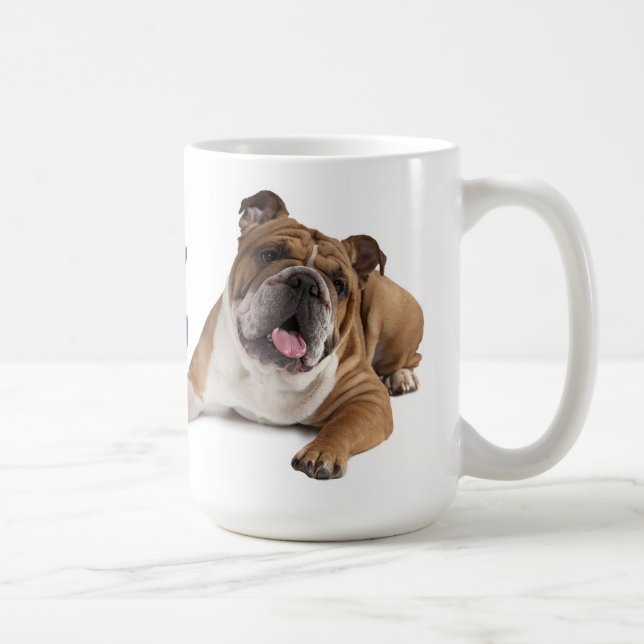 English Bulldog Welpe Hund Blue Liebe Hearts Tasse (Rechts)