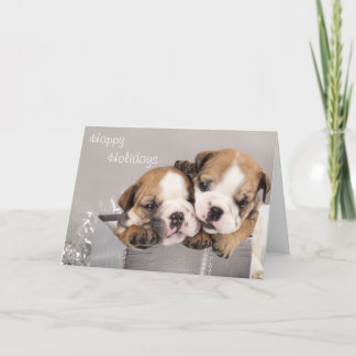 English Bulldog Welpe und Geschenke Feiertagskarte