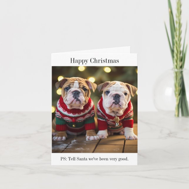 English Bulldog Welpen Weihnachtskarte Karte (Vorderseite)