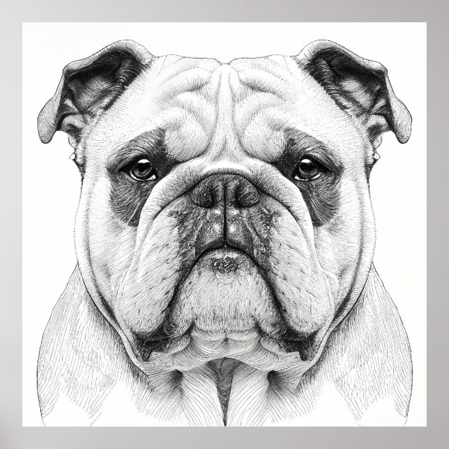 English Bulldog Wild Nature Animal Illustration Poster (Vorne)
