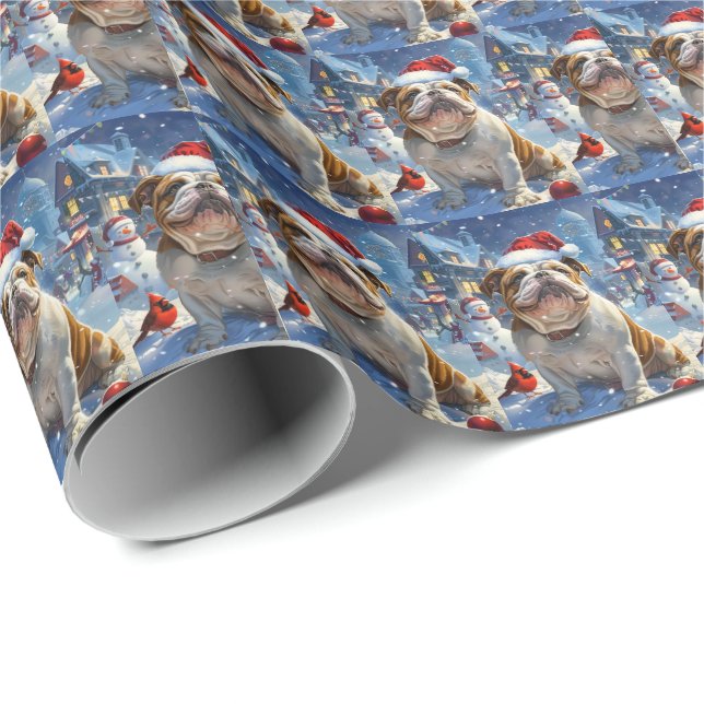 English Bulldog Winter Wonderland Christmas Joy Geschenkpapier (Rolleneckpunkt)