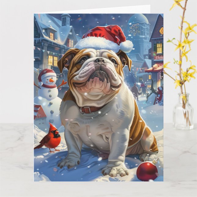English Bulldog Winter Wonderland Christmas Joy Karte (Gelbe Blume)