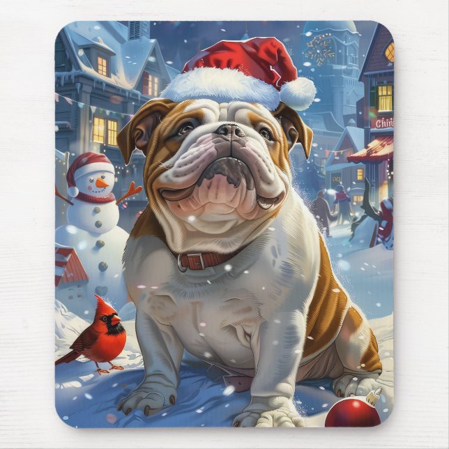 English Bulldog Winter Wonderland Christmas Joy Mousepad (Vorne)