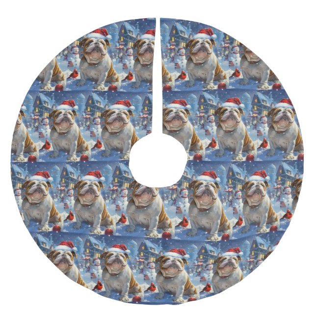 English Bulldog Winter Wonderland Christmas Joy Polyester Weihnachtsbaumdecke (Vorderseite)