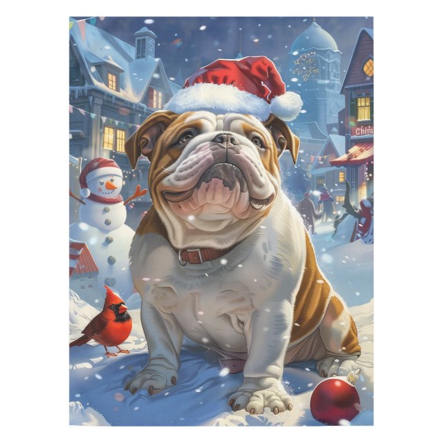 English Bulldog Winter Wonderland Christmas Joy Tischdecke (Vorderseite)