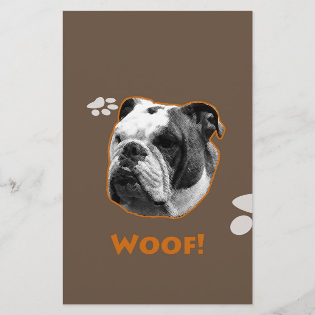 English Bulldog Woof Briefpapier (Vorderseite)