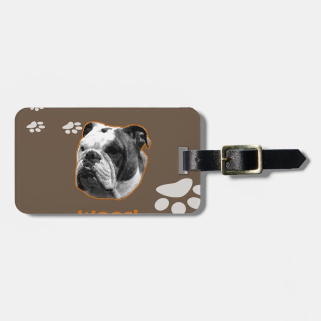 English Bulldog Woof Gepäckanhänger (Vorderseite horizontal)