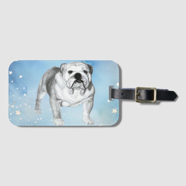 English Bulldog zeichnend Gepäckanhänger (Vorderseite (Horizontal))