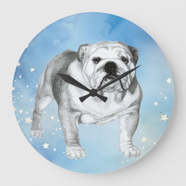 English Bulldog zeichnend Große Wanduhr (Vorderseite)