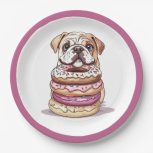 English Bulldogs Sprinkled Donuts Pappteller