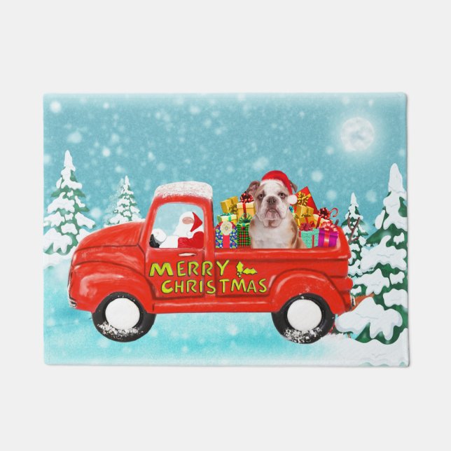 English Bullog Christmas Weihnachtsmann Lieferwage Fußmatte (Vorderseite)