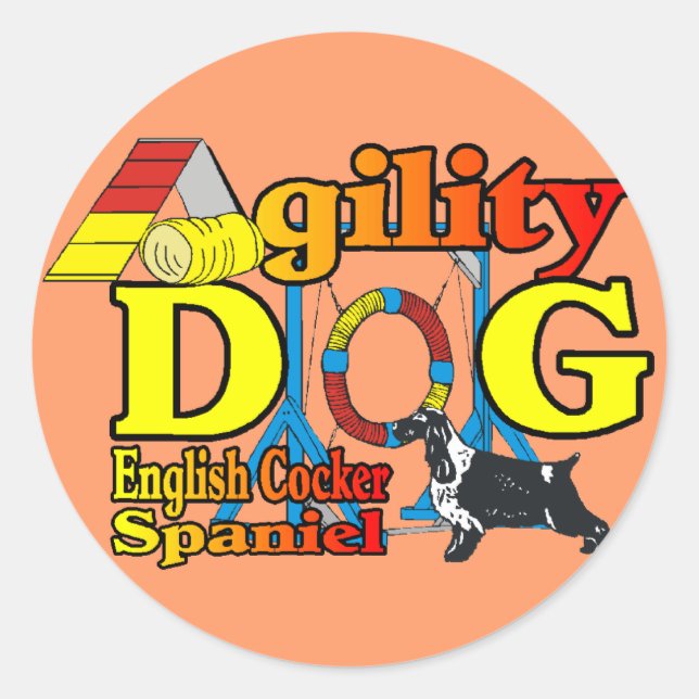 English Cocker Spanel Agility Geschenke Runder Aufkleber (Vorderseite)